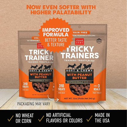 Cloud Star Tricky Trainers Chewy Grain Free Training Treats for Dogs, Made in the USA, Peanut Butter 12 oz.