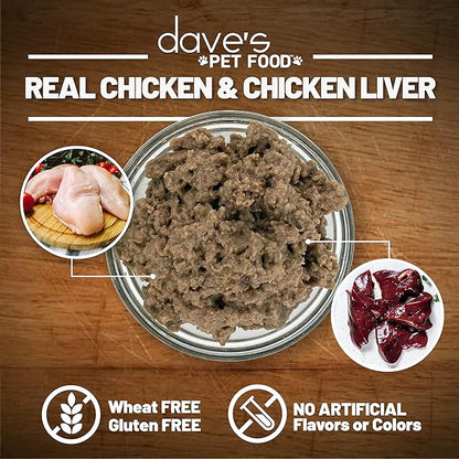 Dave's Pet Food Grain Free Wet Dog Food (95% Chicken & Chicken Liver), Made in USA Single-Source Protein, Limited Ingredients Added Vitamins & Minerals, 12.5 oz Cans (Case of 12)