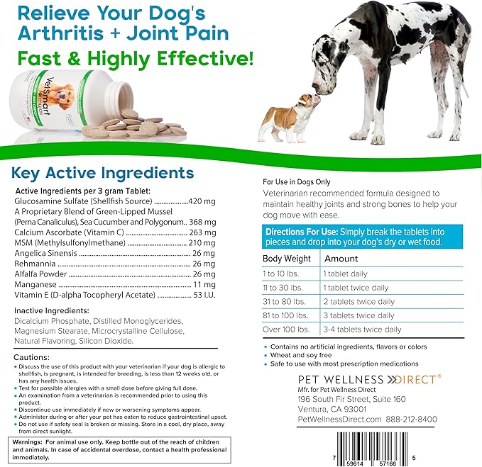 Joint Supplement for Dogs - Green Lipped Mussel, MSM + Glucosamine Formula - Helps to Restore Mobility, Relieve Arthritis & Hip Dysplasia Pain, Reduce Inflammation, No Artificial Flavors (Pack of 1)