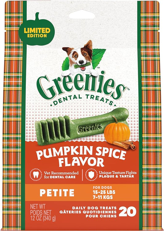 Greenies Pumpkin Spice Flavor Petite Size,Veterinarian-Recommended for Dental Care, Dog Treat Chews, Limited Edition, 12 oz., Pack of 20