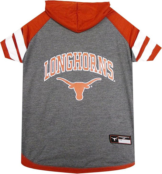 NCAA TEXAS LONGHORNS HOODIE for DOGS & CATS, SMALL COLLEGIATE Licensed DOG HOODY Tee Shirt. Sports HOODY T-Shirt for Pets. COLLEGE Sporty Dog Hoodie Shirt.