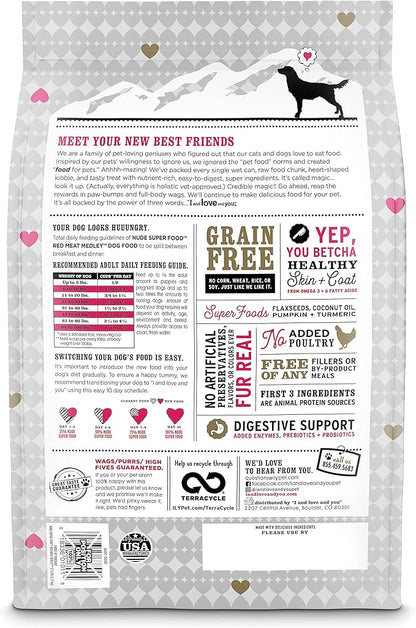 I and love and you Nude Super Food Dry Dog Food - Red Meat Medley - Prebiotic + Probiotic, Grain Free, Real Meat, No Fillers, 23lb Bag
