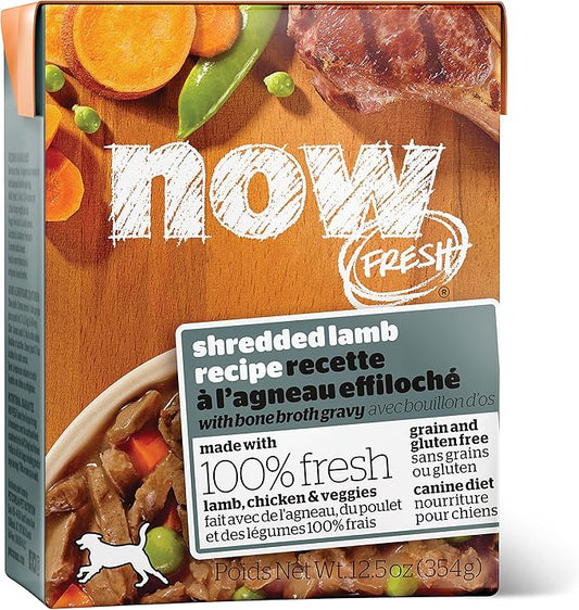 Now Fresh Wet Dog Food, 12.5 oz (12 Ct) - Grain Free Wet Dog Food - Shredded Lamb Recipe with Bone Broth Gravy - for Small, Medium and Large Breed Dogs