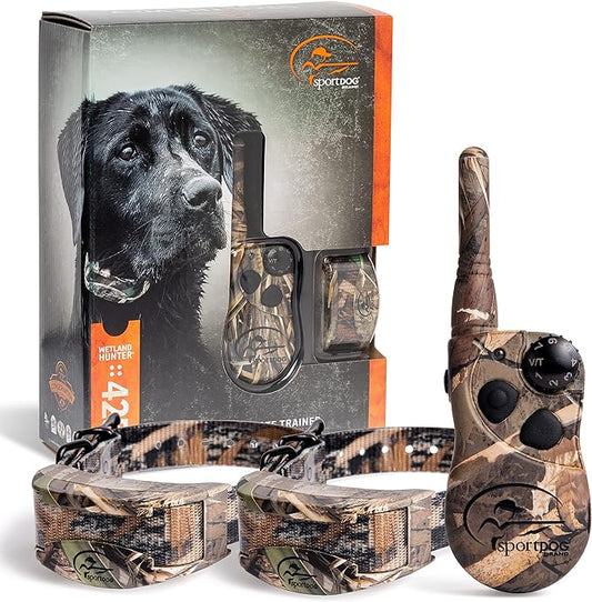 SportDOG Brand WetlandHunter 425X Camouflage Remote Trainer with Additional Shock Collar - 500 Yard Range - Train 2 Dogs - Rechargeable with Static, Vibe, and Tone