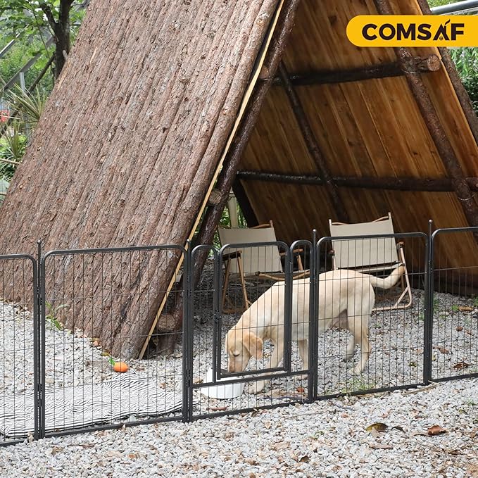 ComSaf Dog Playpen Outdoor, 32" Height 16 Panels Metal Dog Fence with Two Easy-Carry Straps,Playpen for Large/Medium/Small Dogs, Portable Pet Puppy Playpen for Outdoor, Indoor, RV, Camping, Yard
