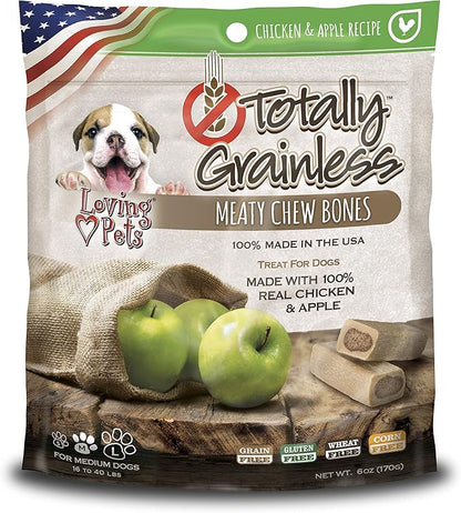 Loving Pets Totally Grainless - Chicken and Apple Meaty Chew Bones for Dogs (for Medium Dogs 20-30 lbs), 6oz