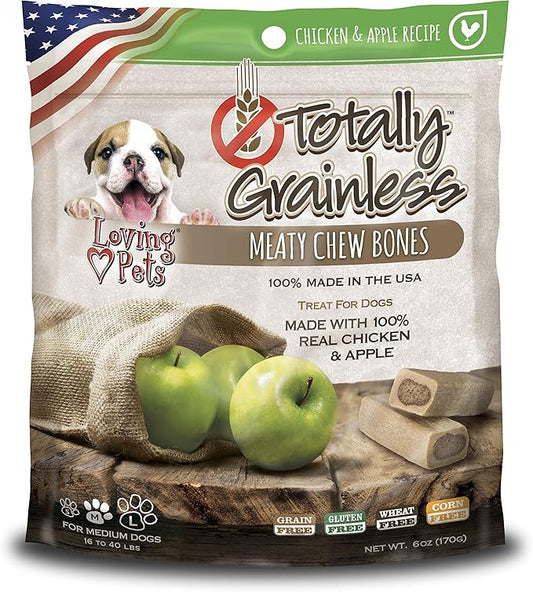 Loving Pets Totally Grainless - Chicken and Apple Meaty Chew Bones for Dogs (for Medium Dogs 20-30 lbs), 6oz