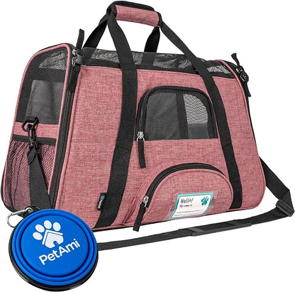 PetAmi Airline Approved Pet Carrier for Cat, Soft Sided Dog Carrier for Small Dog, Cat Travel Supplies Accessories Indoor Cats, Ventilated Pet Carrying Bag Medium Kitten Puppy, Large Heather White Red