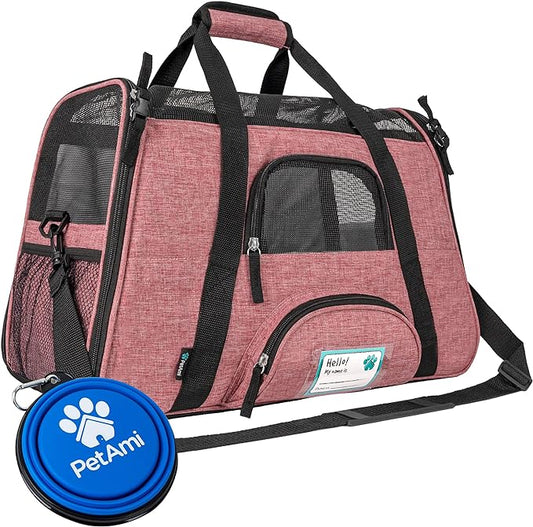 PetAmi Airline Approved Pet Carrier for Cat, Soft Sided Dog Carrier for Small Dog, Cat Travel Supplies Accessories Indoor Cats, Ventilated Pet Carrying Bag Medium Kitten Puppy, Large Heather White Red