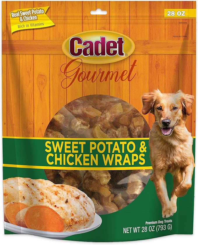 Cadet Gourmet Sweet Potato & Chicken Wraps Dog Treats - Healthy and Natural Chicken and Sweet Potato Dog Training Treats for Small & Large Dogs - Inspected & Tested in USA (28 oz.)