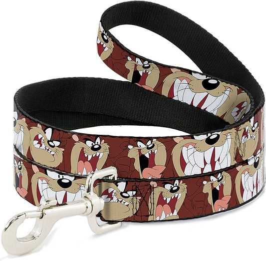 Buckle-Down Pet Leash - Tasmanian Devil Expressions Brown - 4 Feet Long - 1.5" Wide