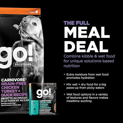 GO! SOLUTIONS Carnivore Grain Free Dog Food for Senior Dogs, 12 lb – Chicken, Turkey + Duck Recipe – Protein Rich Dry Dog Food – Complete + Balanced Nutrition for Senior Dogs