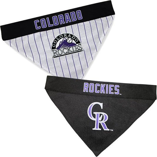 Pets First ROC-3217-L-XL MLB Colorado Rockies Reversible Pet Bandana, Large/X-Large, MLB Team Color