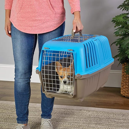 MidWest Homes for Pets Spree Travel Pet Carrier, Dog Carrier Features Easy Assembly and Not The Tedious Nut & Bolt Assembly of Competitors, Ideal for Small Dogs & Cats, Blue, 24-Inch, Top Door