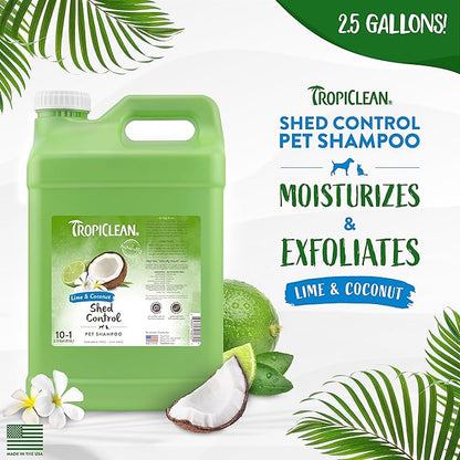 TropiClean Lime & Coconut Deshedding Dog Shampoo for Shedding Control | Natural Pet Shampoo Derived from Natural Ingredients | Cat Friendly | Made in the USA | 2.5 gal.