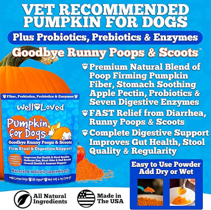 Pumpkin for Dogs - Pumpkin Puree, Canned Pumpkin (Alternative), Fiber for Dogs, Probiotic Powder, Pumpkin Powder, Dog Diarrhea, Digestive Support, Perfect for Firm Poops and No Scoots, 6 oz