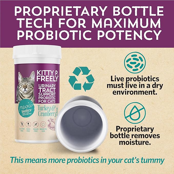 Kitty P. Freely Cat Urinary Supplement, Cranberry for Cats, Cat UTI & Cat Kidney Support Powder Probiotics for Cats, Made in USA (30 Days)