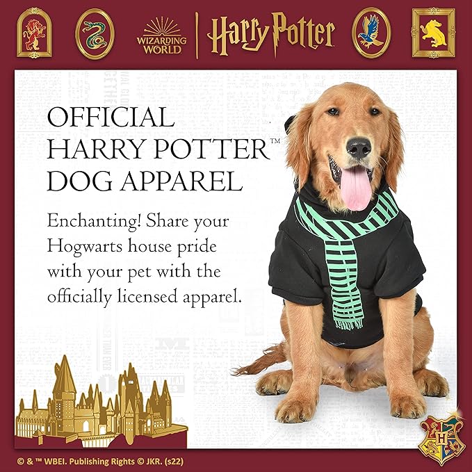 Harry Potter: Slytherin Pet Hoodie with Faux Scarf - X-Small | Harry Potter Accessories for Dogs| Harry Potter Dog Accessories for Hogwarts Houses, Slytherin, Black (FF23360)