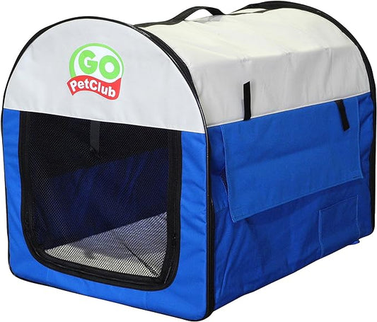 Go Pet Club 18" Rounded Top Soft Collapsible Dog Crate, Portable Pet Carrier, Thick Padded Pet Travel Crate for Indoor & Outdoor, Soft Sided Pet Foldable Kennel Cage with Durable Mesh Windows, Blue