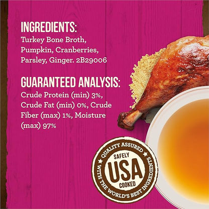 Merrick Grain Free Bone Broth, Premium Human Grade And Gluten Free Dog And Cat Food Topper Pouches, Turkey - 7 oz. Pouch