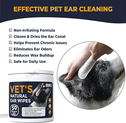 DOCO Dog Ear Wipes - All Natural Finger Veterinary Pet Ear Wipes with Eucalyptus, Aloe - 50 Count