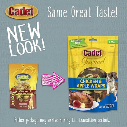 Cadet Gourmet Chicken & Apple Wrapped Dog Treats Wraps - Healthy & Natural Chicken & Apple Dog Training Treats for Small & Large Dogs - Inspected & Tested in USA (3 oz.)