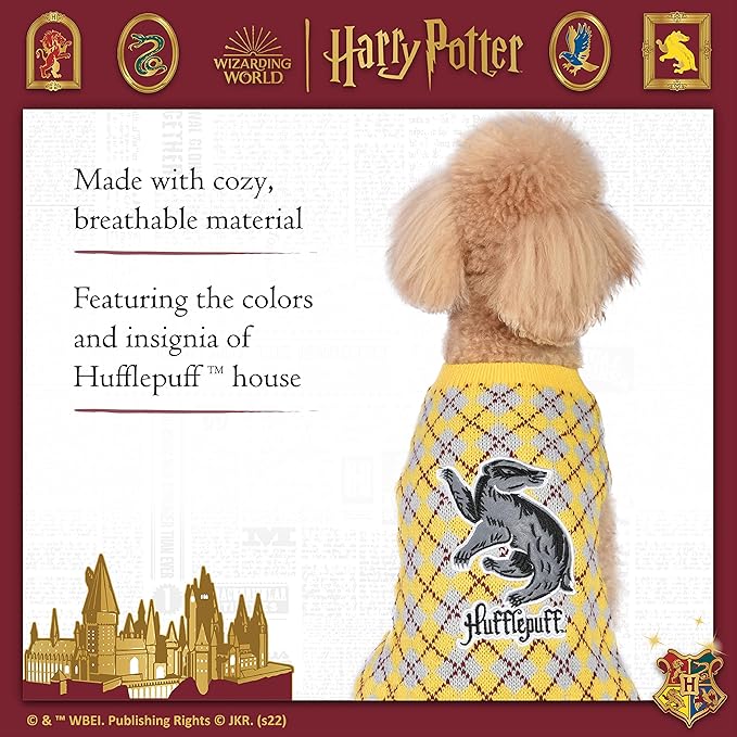 Harry Potter Hufflepuff Pet Sweater - Medium | Costumes for Dogs, Dog Pullover Sweater | Dog Apparel & Accessories for Hogwarts Houses, Hufflepuff, Yellow