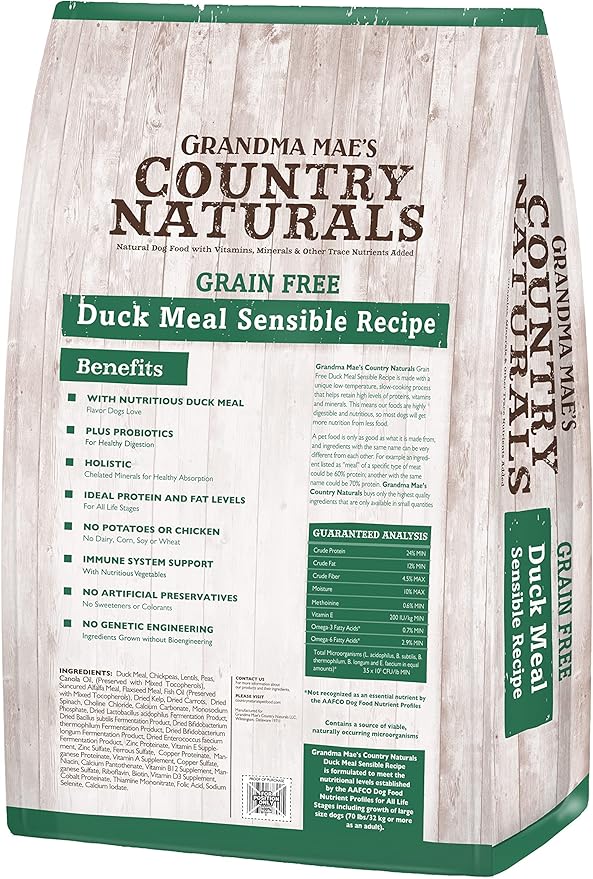 Grandma Mae's Country Naturals Grain Free Dry Dog Food 12 LB Duck Recipe