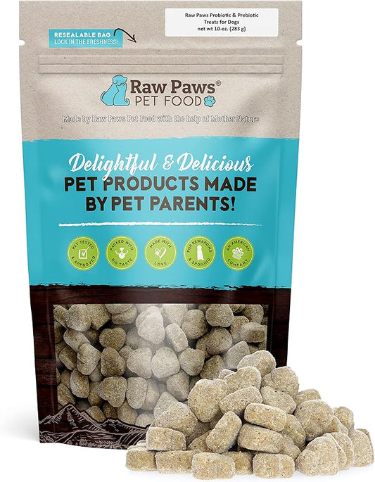 Raw Paws Natural Dog Probiotic Supplement with Prebiotics, 10-oz/100-ct - USA Made Daily Probiotic for Dogs Soft Chew - Treat Diarrhea in Dogs, Yeast, Dog Breath & Gas with our Canine Probiotic Chews