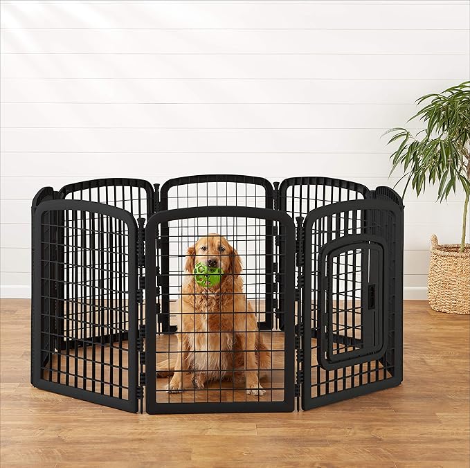 Amazon Basics 8-Panel Octagonal Plastic Pet Pen Fence Enclosure With Gate - 64 x 64 x 34 Inches, Black