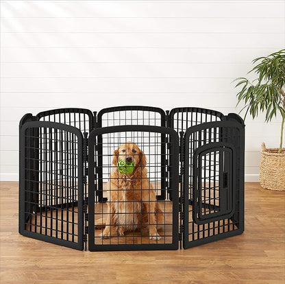 Amazon Basics 8-Panel Octagonal Plastic Pet Pen Fence Enclosure With Gate - 64 x 64 x 34 Inches, Black