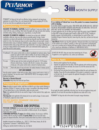 PetArmor for Dogs, Flea and Tick Treatment for Extra Large Dogs (89-132 Pounds), Includes 3 Month Supply of Topical Flea Treatments