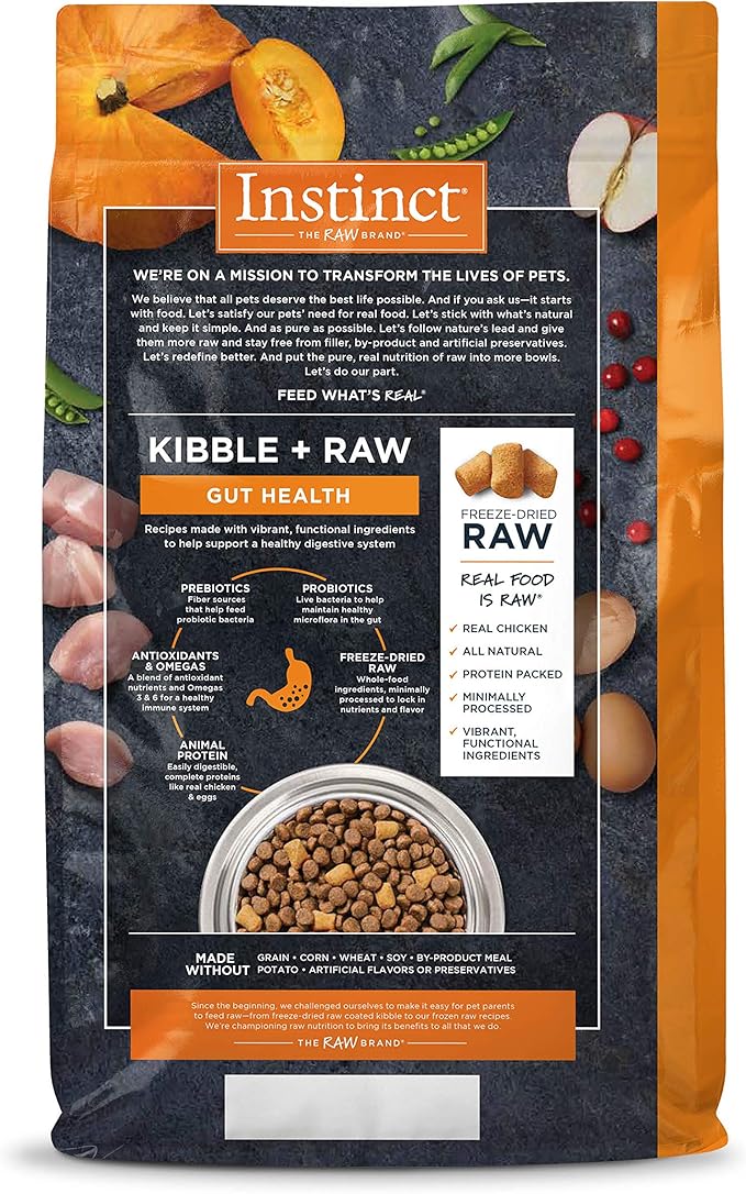 Instinct Raw Boost Gut Health Grain Free Recipe with Real Chicken Natural Dry Dog Food by Nature's Variety, 18 lb. Bag
