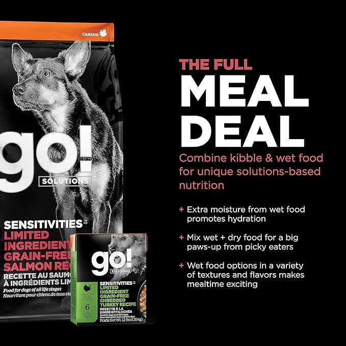 GO! SOLUTIONS Sensitivities – Salmon Recipe – Limited Ingredient Dog Food, 12 lb – Grain Free Dog Food for All Life Stages – Dog Food to Support Sensitive Stomachs