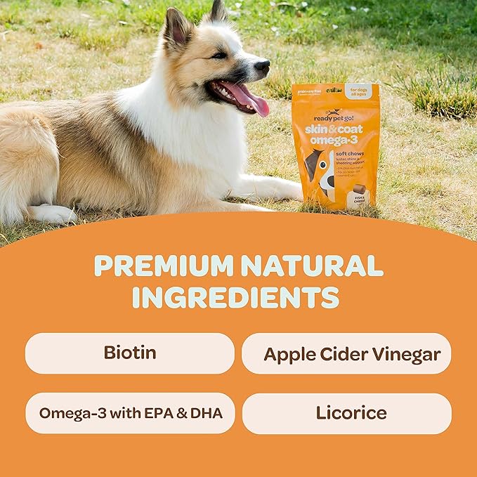 Healthy Dog Skin and Coat Supplement | Nourishing Omega 3 Fish Oil for Dogs Skin and Coat Plus Heart and Joint Support with EPA DHA & Vitamin E | Mange Allergy & Itchy Skin Relief for Dogs | 90 Chews