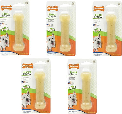 Nylabone (5 Pack) FlexiChew Chicken Flavored Bone Dog Chew Toys - Size Regular