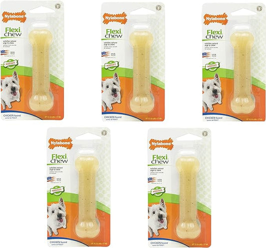 Nylabone (5 Pack) FlexiChew Chicken Flavored Bone Dog Chew Toys - Size Regular