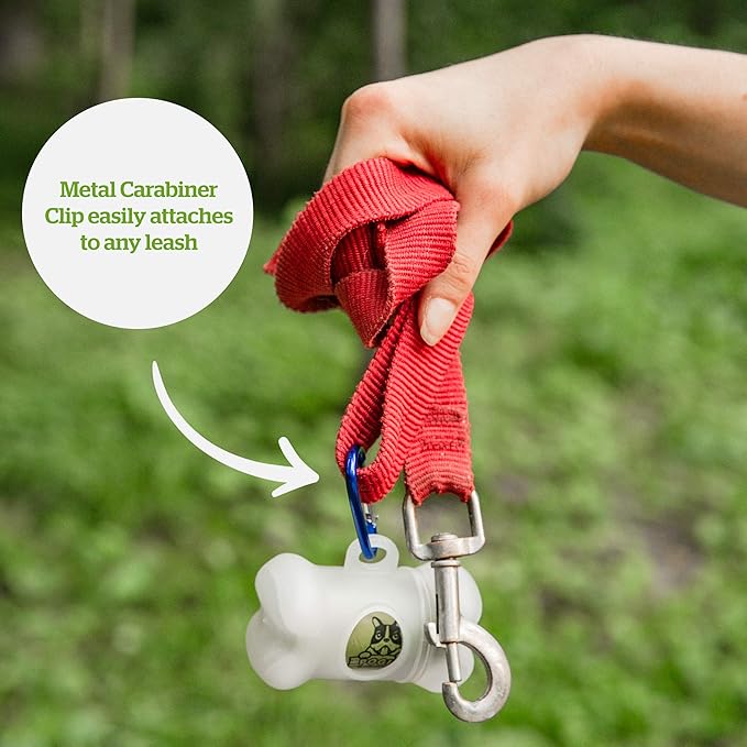 Pogi's Dog Poop Bag Dispenser with Metal Carabiner Clip - Includes 1 Dog Poop Bag Holder for Leashes & 15 Compostable Poop Bags for Dogs