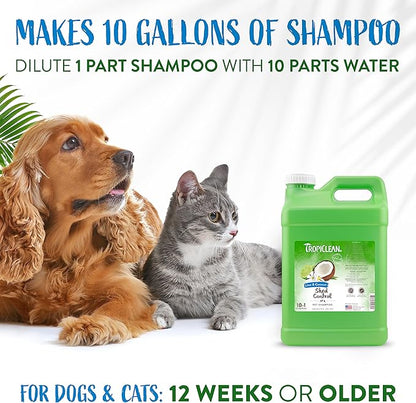 TropiClean Lime & Coconut Deshedding Dog Shampoo for Shedding Control | Natural Pet Shampoo Derived from Natural Ingredients | Cat Friendly | Made in the USA | 2.5 gal.