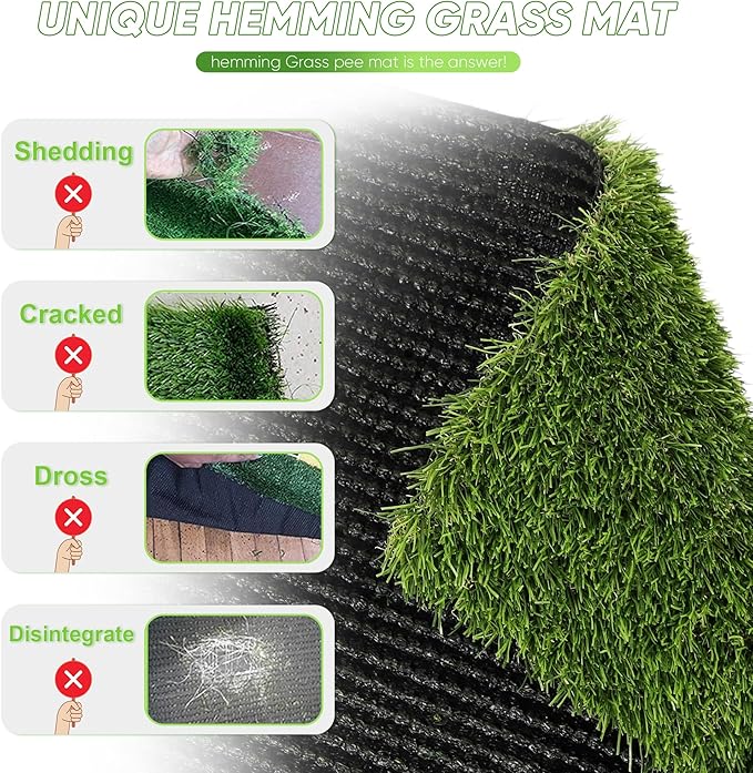 Dog Grass Pad with Tray - 2 Pack Replaceable Artificial Grass Puppy Training Pad(No Clips), Quick Absorbent Indoor Portable Potty, Washable Pee Pad for Puppy - Pet Training Solution Green