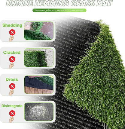 Dog Grass Pad with Tray - 2 Pack Replaceable Artificial Grass Puppy Training Pad(No Clips), Quick Absorbent Indoor Portable Potty, Washable Pee Pad for Puppy - Pet Training Solution Green