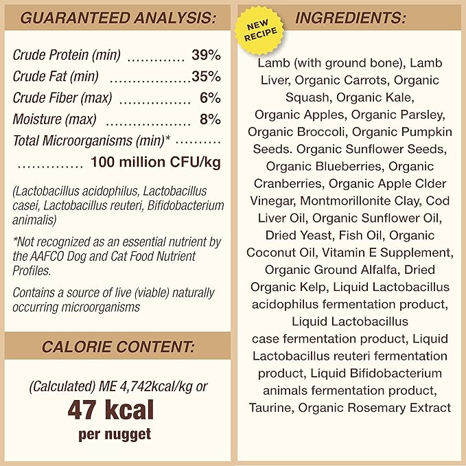 Primal Freeze Dried Dog Food Nuggets, Lamb; Complete & Balanced Meal; Also Use as Topper or Treat; Premium, Healthy, Grain Free, High Protein Raw Dog Food, 14 oz (Pack of 4)