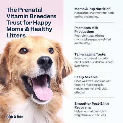 Dog Prenatal Vitamins - Prenatal Vitamins for Dogs - Prenatal Kit for Pregnant Dogs with Iron, D3 and Folic Acid - Prenatal Dog Vitamins to Enhance Recovery and Milk Production for Nursing Puppies