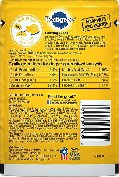 PEDIGREE PUPPY Soft Wet Dog Food Morsels in Sauce With Chicken, 3.5 oz Pouches, 16 Pack