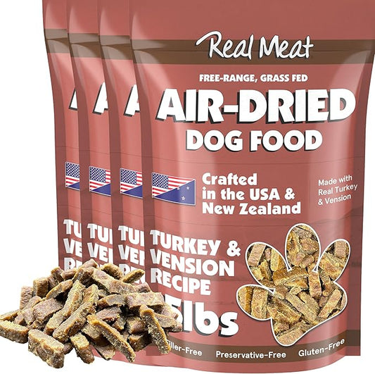 Real Meat Air Dried Dog Food w/Real Turkey & Venison - Four 5lb Bags of Grain-Free Real Meat Dog Food Sourced from Free-Range Turkey & Deer - All-Natural, & High-Protein Turkey and Venison