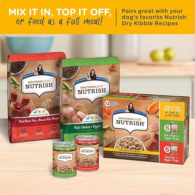 Nutrish Rachael Ray Chunks in Gravy Wet Dog Food Real Chicken & Veggies Recipe, 13 Ounce (Pack of 12)