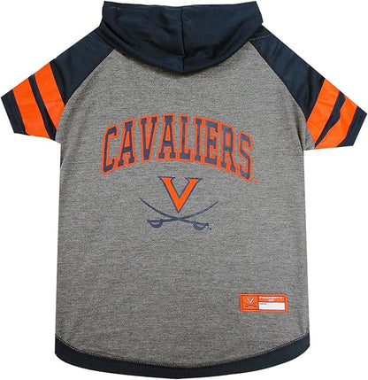 NCAA VIRGINIA CAVALIERS HOODIE for DOGS & CATS, SMALL COLLEGIATE Licensed DOG HOODY Tee Shirt. Sports HOODY T-Shirt for Pets. COLLEGE Sporty Dog Hoodie Shirt.