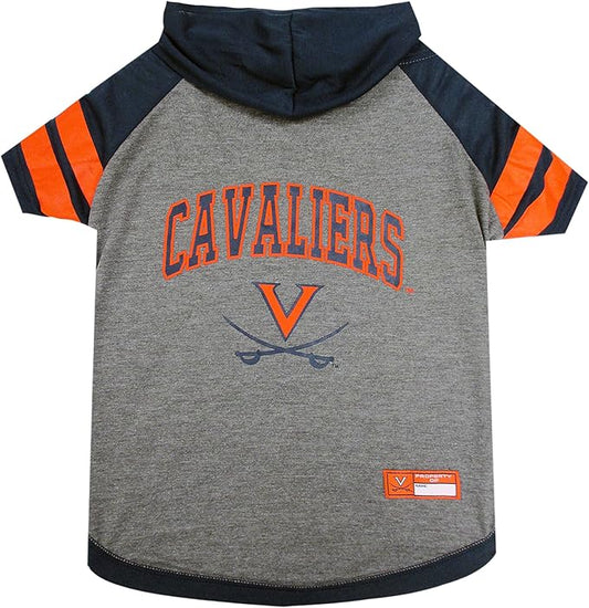 NCAA VIRGINIA CAVALIERS HOODIE for DOGS & CATS, SMALL COLLEGIATE Licensed DOG HOODY Tee Shirt. Sports HOODY T-Shirt for Pets. COLLEGE Sporty Dog Hoodie Shirt.