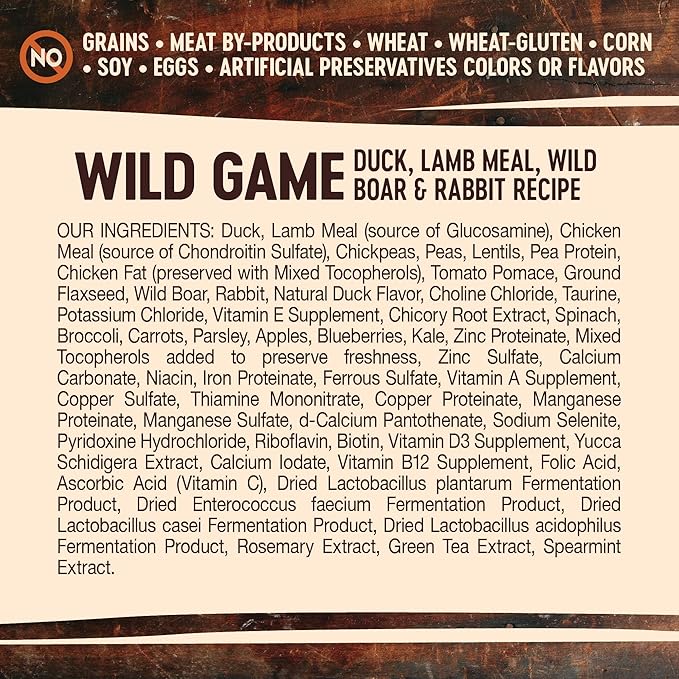 Wellness CORE Grain-Free High-Protein Dry Dog Food, Natural Ingredients, Made in USA with Real Meat, All Breeds, For Adult Dogs (Wild Game Duck, Lamb Meal, Boar & Rabbit, 12-Pound Bag)