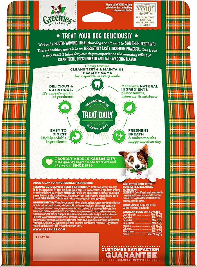 Greenies Pumpkin Spice Flavor Regular Size, Veterinarian-Recommended for Dental Care, Dog Treat Chews, Limited Edition, 12 oz., Pack of 24